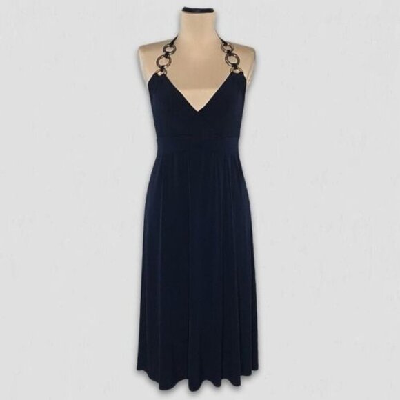 Boston Proper Navy Blue Halter A Line Dress Size 6 - Picture 1 of 13